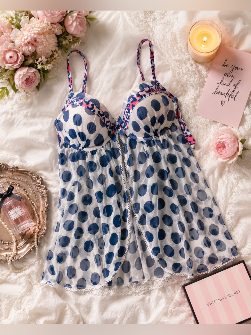 NWT Victoria’s Secret Sexy Little Thing Polka Dot Babydoll Chemise